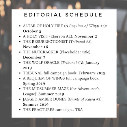 My editorial schedule for the coming months